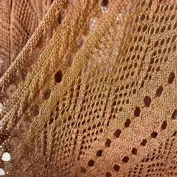 Vince Camuto Open Knit Womens Sweater Fringe Boho Shimmer Crochet Lightweight - Picture 5 of 11